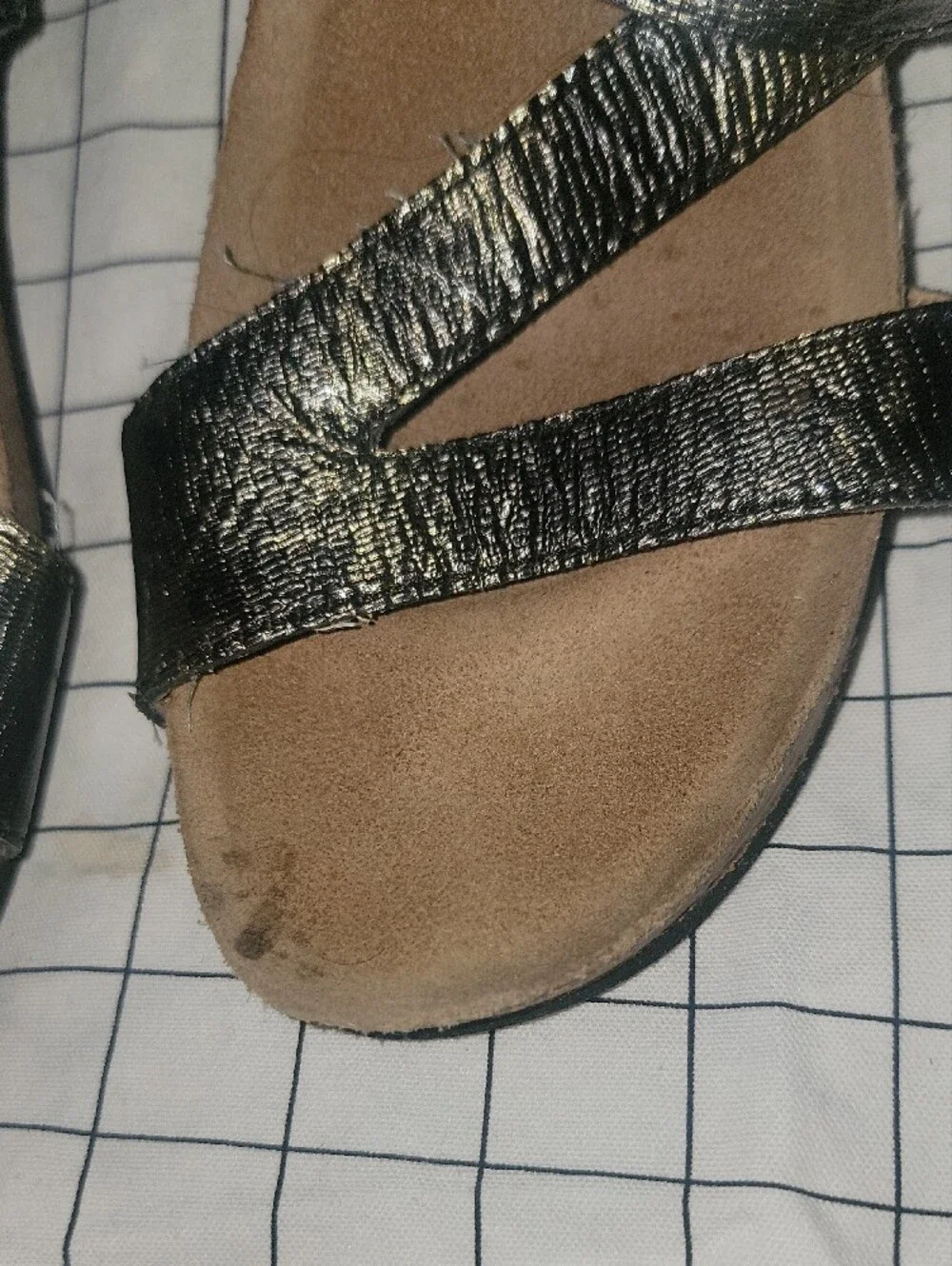Taos Footwear Metallic Black Strappy Slide Sandals